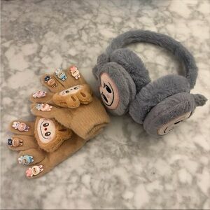 Labubu inspired earmuff and glove set